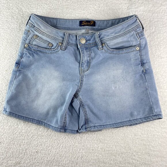 Seven7 Jean Shorts Womems 4 Distressed Blue 28x5.5 Stretch Demin Low Rise - Picture 16 of 16